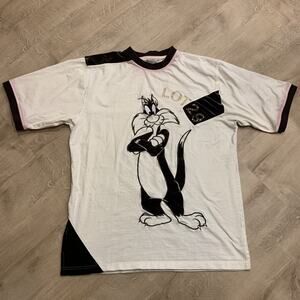 Vintage Y2K Lot 29 Looney Tunes Sylvester Ringer T-Shirt Men's XL White Brown